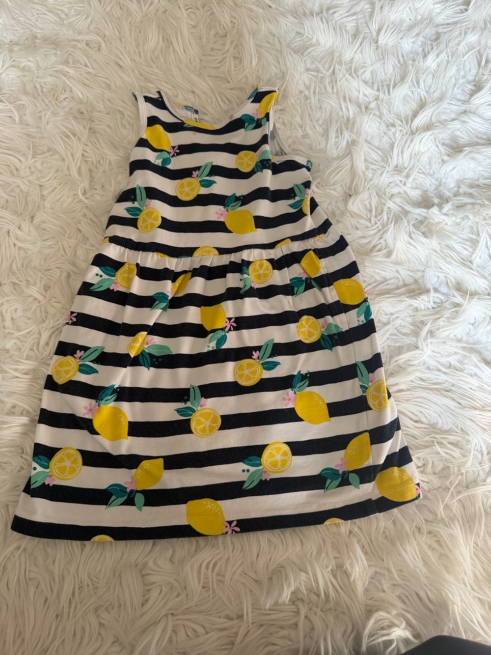 Striped Lemon Print Tank Dress in Yellow and Black